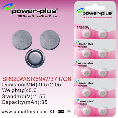 1.55V 35mAh 소형 시계는 산화물 단추 세포 건전지 SR 시리즈 SR920W/SR69W/371/G6